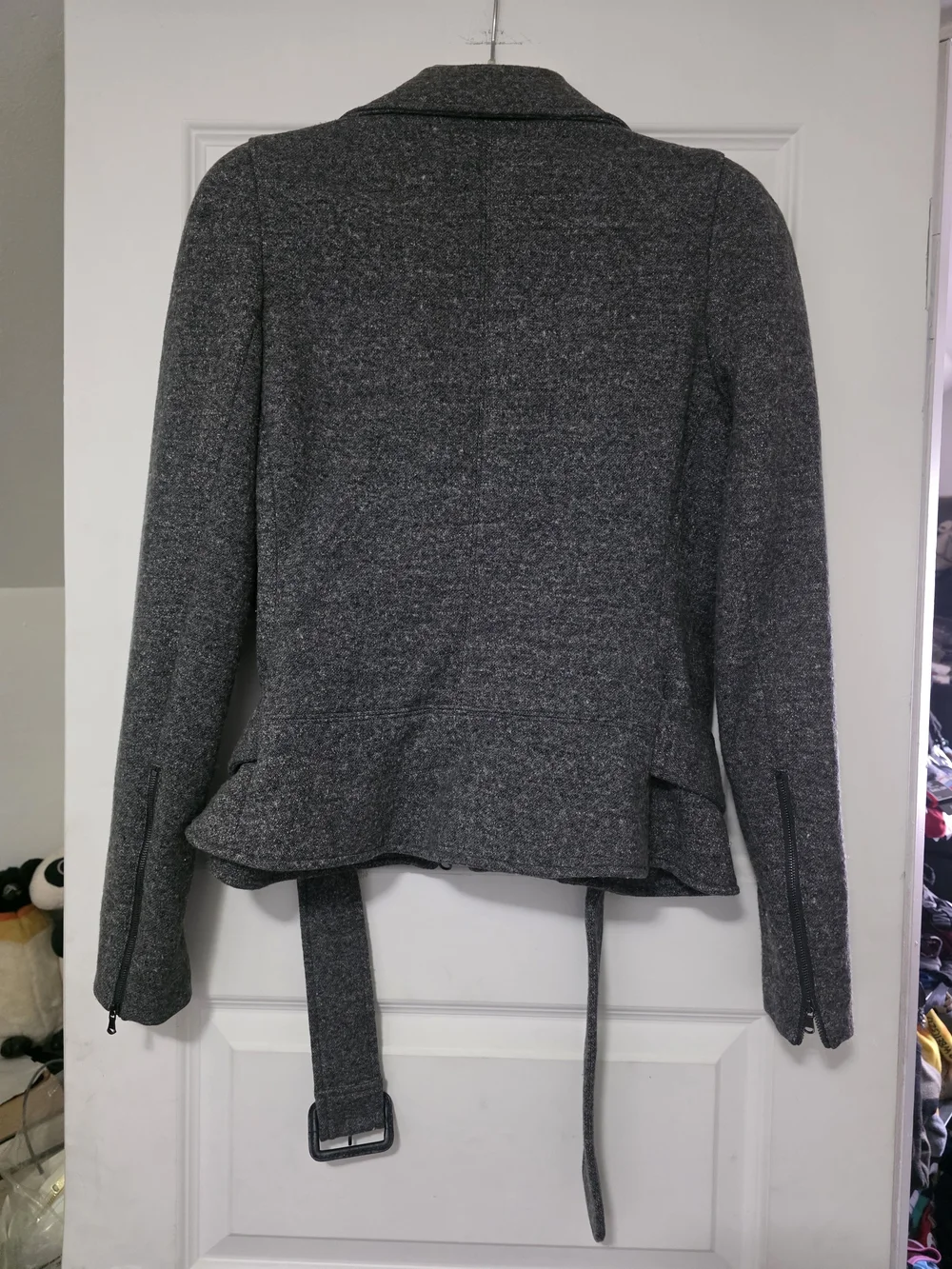 L'AGENCE Gray Wool-Blend Trench Moto Jacket Bella Swan Breaking Dawn part 2 - Picture 2 of 7